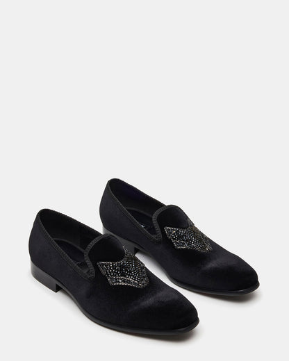 Steve Madden FINN Black Velvet Rhinestone Fox Head Design Slip-On Men's Loafer
