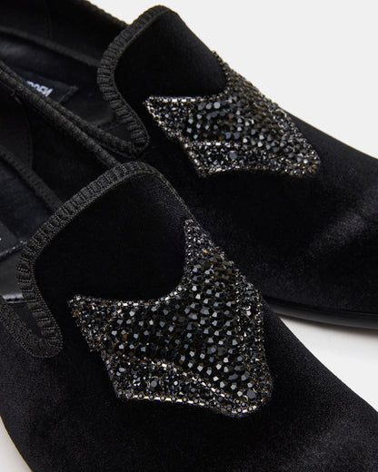 Steve Madden FINN Black Velvet Rhinestone Fox Head Design Slip-On Men's Loafer