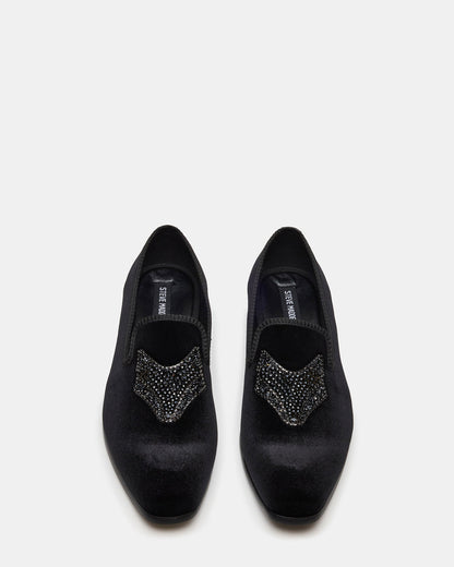Steve Madden FINN Black Velvet Rhinestone Fox Head Design Slip-On Men's Loafer