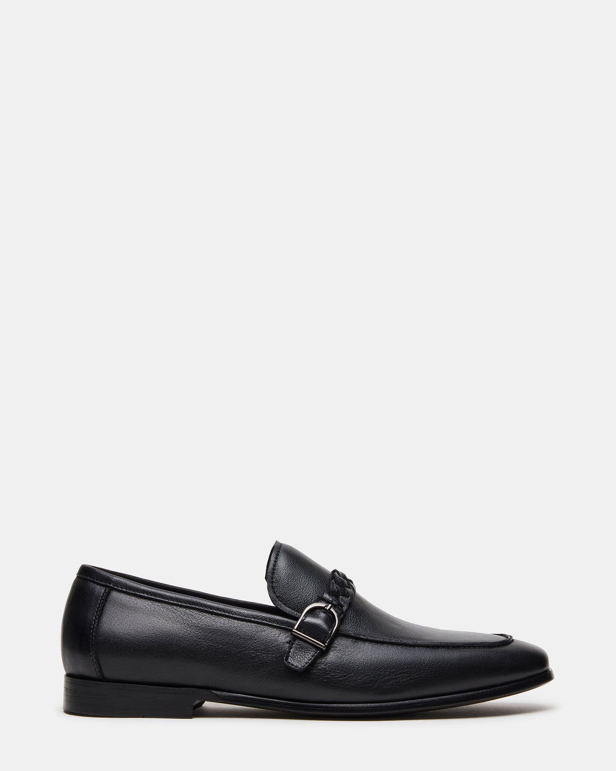 Steve Madden CHAPLIN Black Leather Woven-Strap Buckle Slip-On Men's Loafer