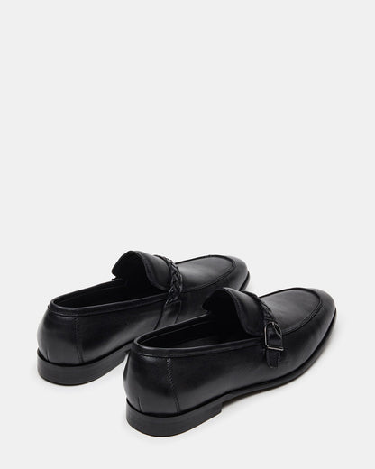 Steve Madden CHAPLIN Black Leather Woven-Strap Buckle Slip-On Men's Loafer