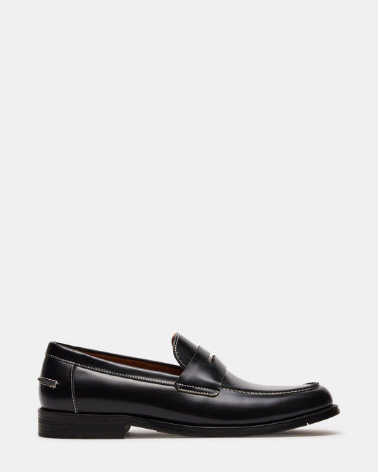 Steve Madden NATAN Black Leather Slip-On Dress Loafer | Men's Loafers