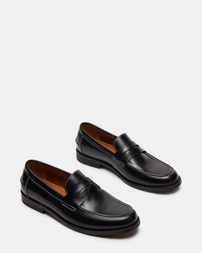 Steve Madden NATAN Black Leather Slip-On Dress Loafer | Men's Loafers