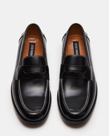 Steve Madden NATAN Black Leather Slip-On Dress Loafer | Men's Loafers