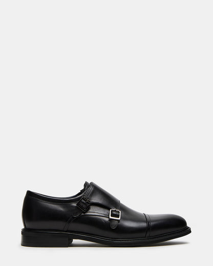 Steve Madden HARAN Black Leather Men's Buckle Strap Dress Shoe