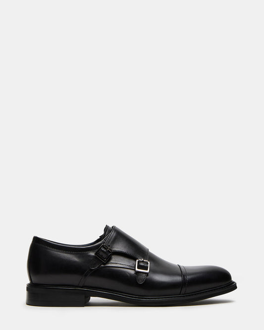 Steve Madden HARAN Black Leather Men's Buckle Strap Dress Shoe