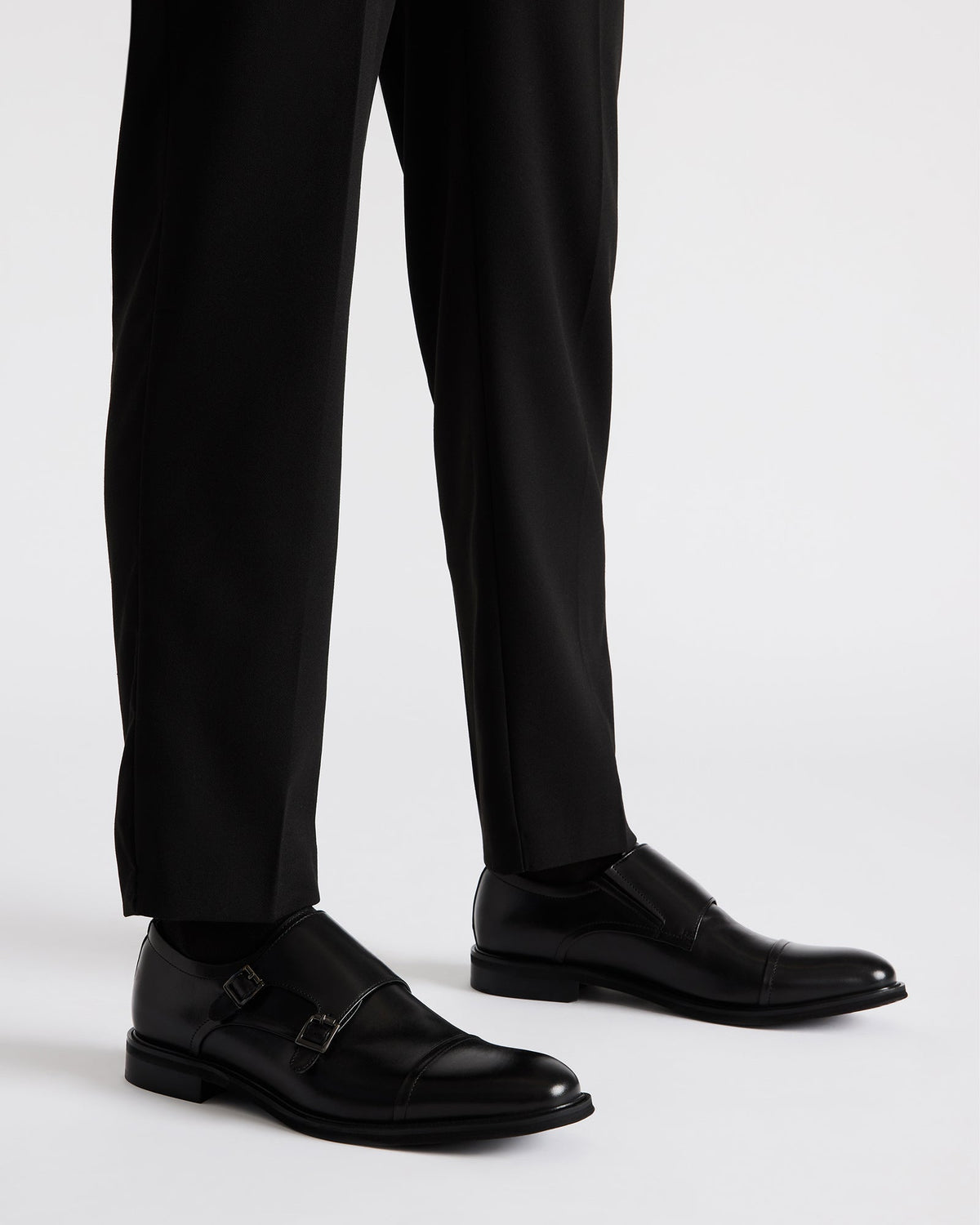 Steve Madden HARAN Black Leather Men's Buckle Strap Dress Shoe