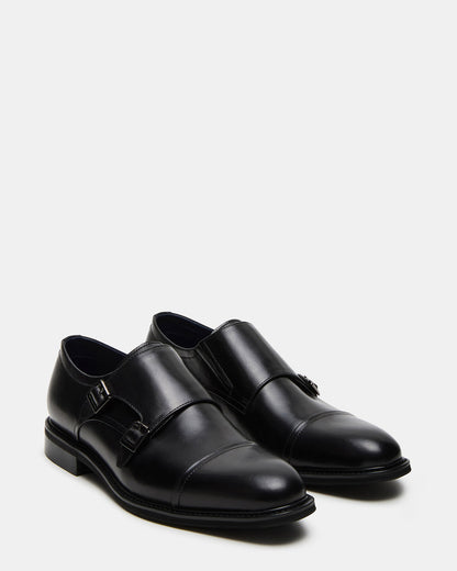 Steve Madden HARAN Black Leather Men's Buckle Strap Dress Shoe