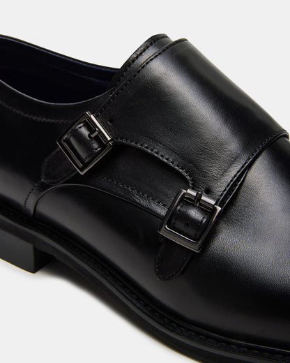 Steve Madden HARAN Black Leather Men's Buckle Strap Dress Shoe