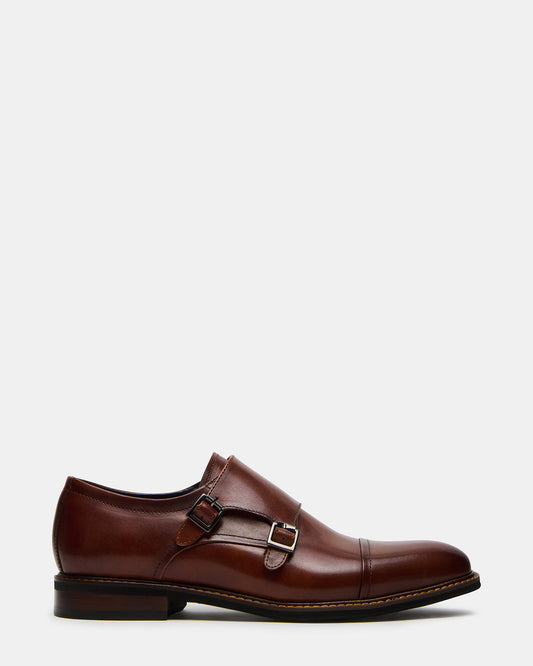 Steve Madden HARAN Tan Leather Men's Buckle Strap Dress Shoe