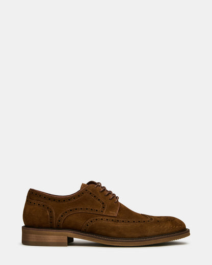 Steve Madden ESTEBAN Cognac Lace-Up Perforated Oxford Men's Dress Shoe