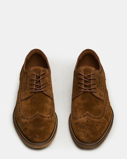 Steve Madden ESTEBAN Cognac Lace-Up Perforated Oxford Men's Dress Shoe