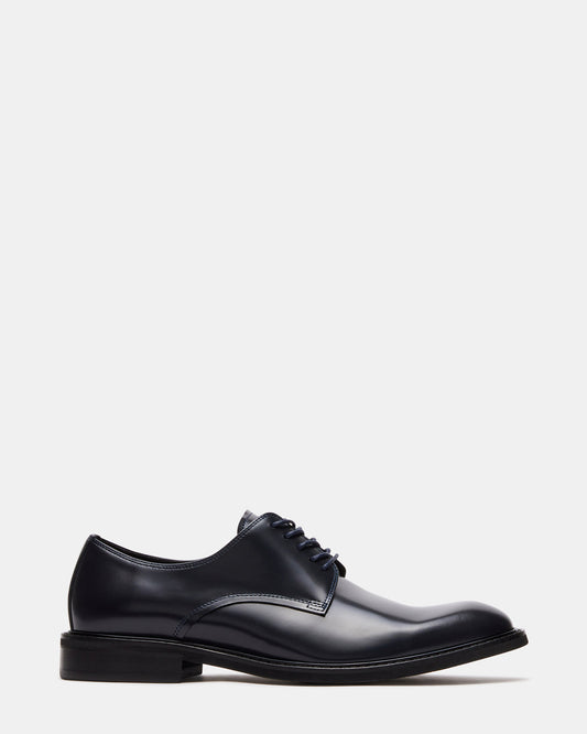 Steve Madden HADAR Navy Box Leather Lace-Up Oxford Dress Shoe | Men's Dress Shoes