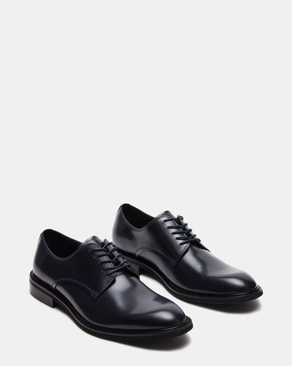 Steve Madden HADAR Navy Box Leather Lace-Up Oxford Dress Shoe | Men's Dress Shoes