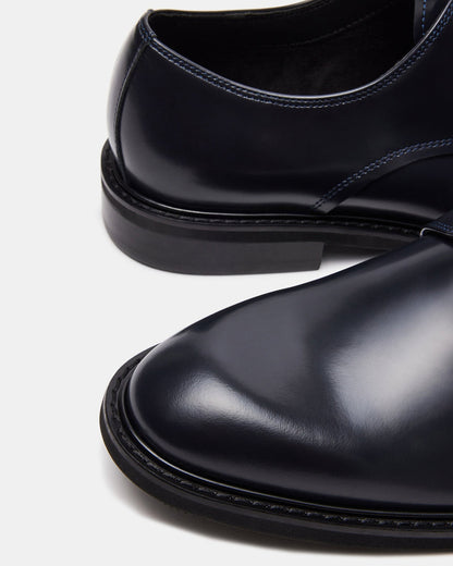 Steve Madden HADAR Navy Box Leather Lace-Up Oxford Dress Shoe | Men's Dress Shoes