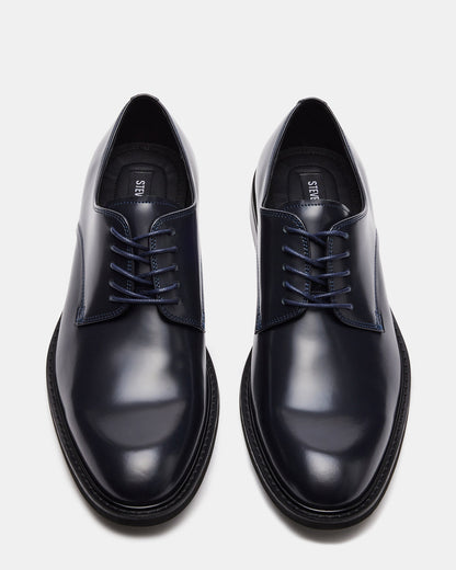 Steve Madden HADAR Navy Box Leather Lace-Up Oxford Dress Shoe | Men's Dress Shoes