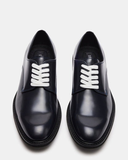 Steve Madden HADAR Navy Box Leather Lace-Up Oxford Dress Shoe | Men's Dress Shoes