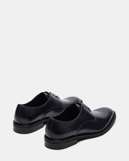 Steve Madden HADAR Navy Box Leather Lace-Up Oxford Dress Shoe | Men's Dress Shoes