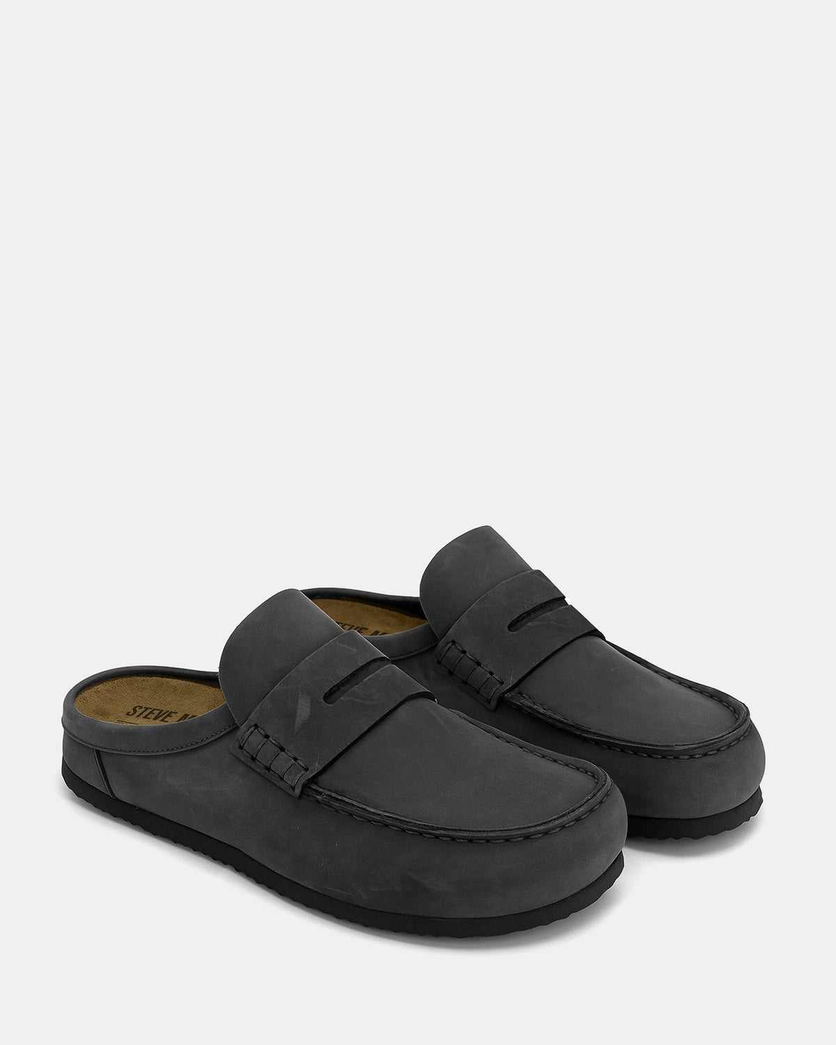 Steve Madden WYATT Black Leather Slip-On Clog Men's Casual