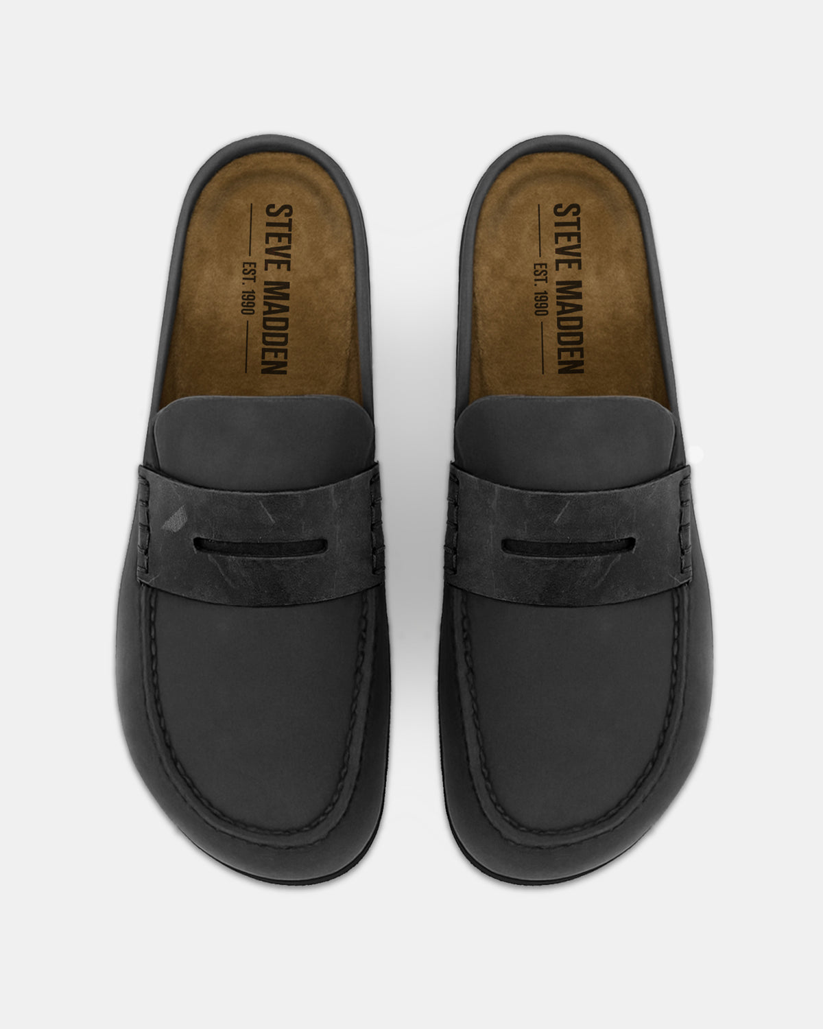 Steve Madden WYATT Black Leather Slip-On Clog Men's Casual