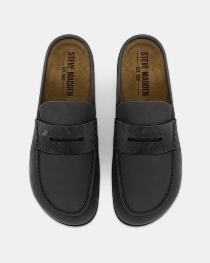 Steve Madden WYATT Black Leather Slip-On Clog Men's Casual