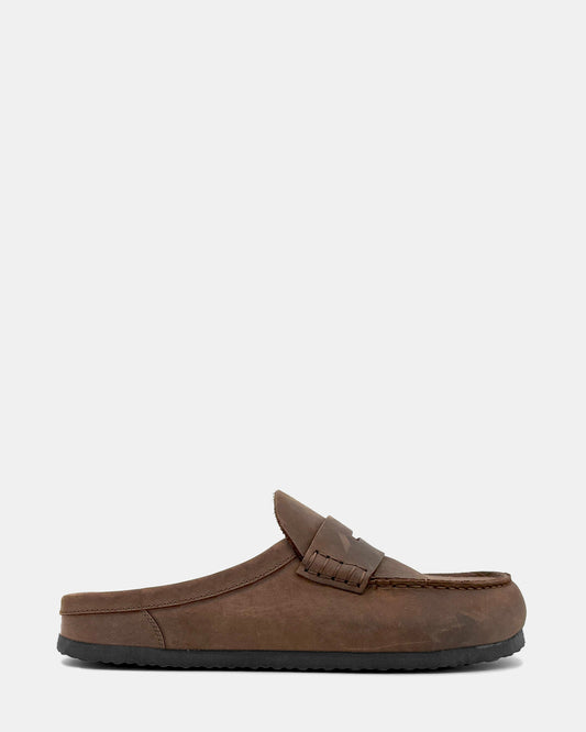 Steve Madden WYATT Brown Leather Slip-On Clog Men's Casual