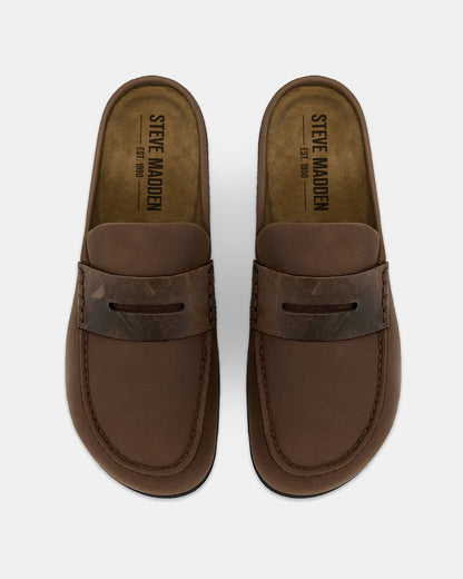 Steve Madden WYATT Brown Leather Slip-On Clog Men's Casual
