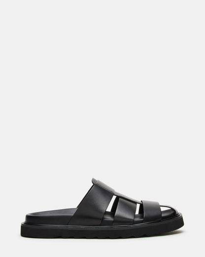 Steve Madden BLAZET Black Leather Footbed Fisherman Men's Sandal