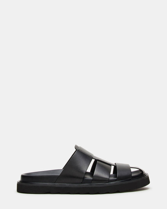 Steve Madden BLAZET Black Leather Footbed Fisherman Men's Sandal