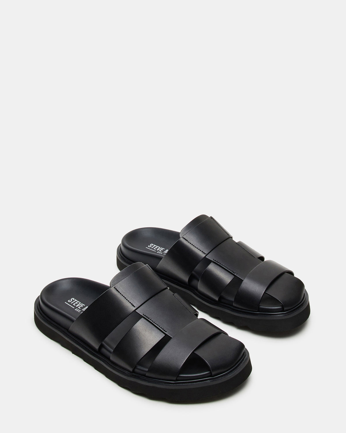 Steve Madden BLAZET Black Leather Footbed Fisherman Men's Sandal