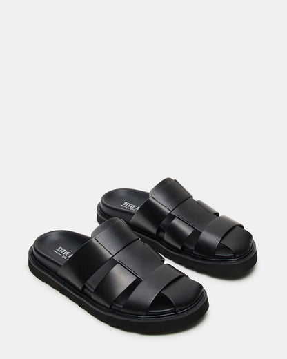 Steve Madden BLAZET Black Leather Footbed Fisherman Men's Sandal