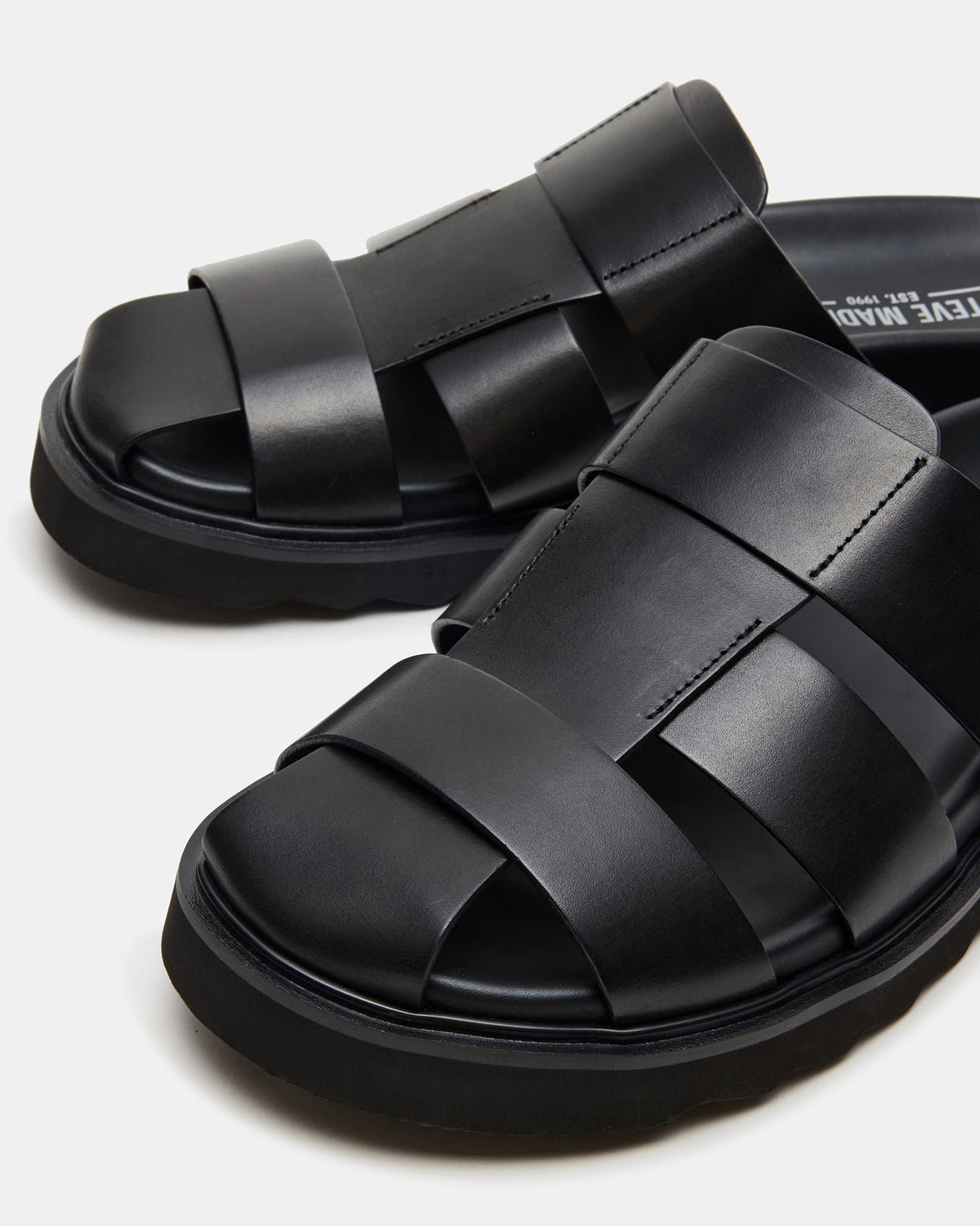 Steve Madden BLAZET Black Leather Footbed Fisherman Men's Sandal