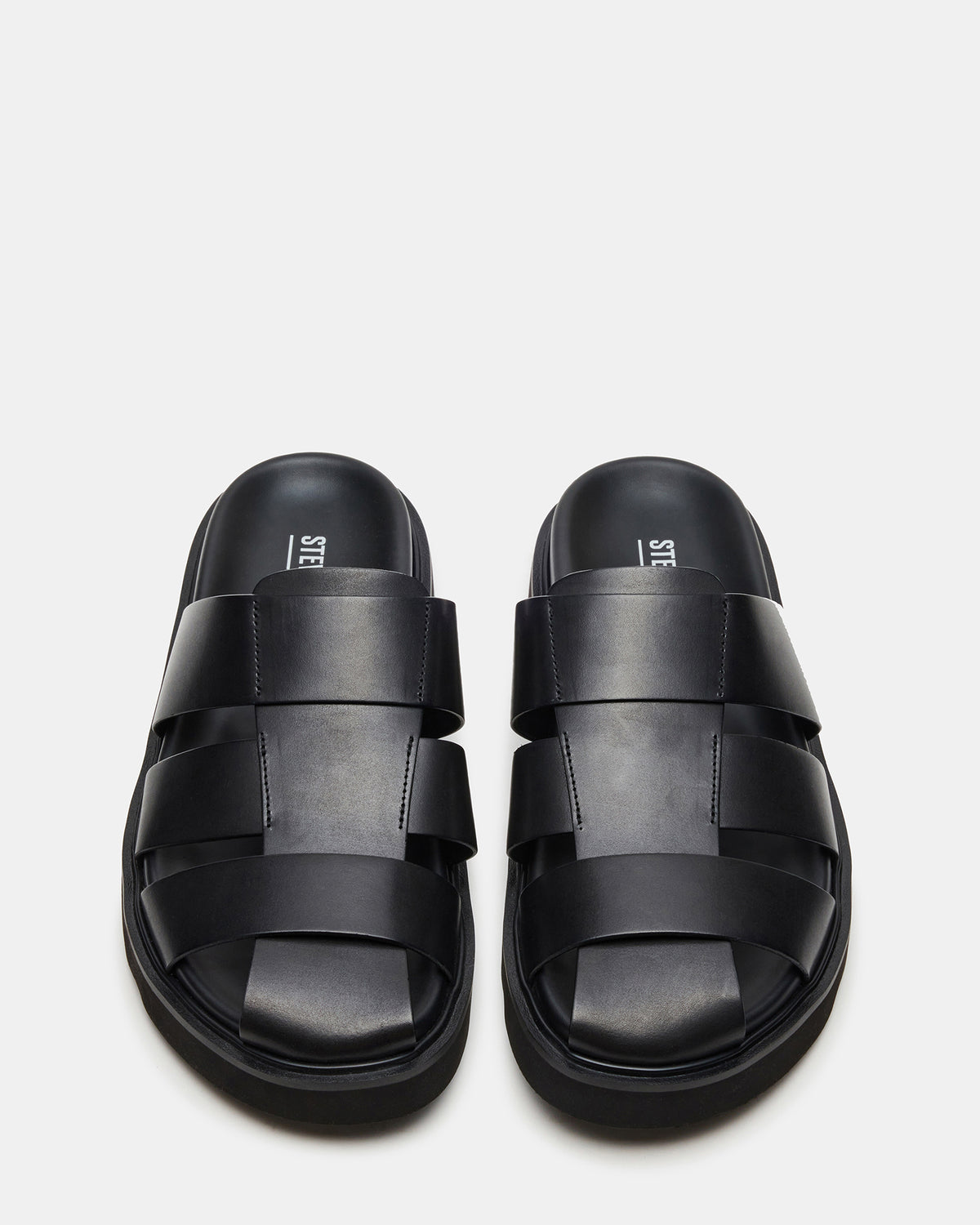 Steve Madden BLAZET Black Leather Footbed Fisherman Men's Sandal
