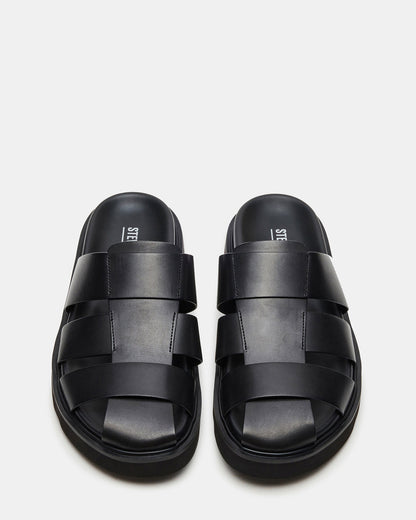 Steve Madden BLAZET Black Leather Footbed Fisherman Men's Sandal