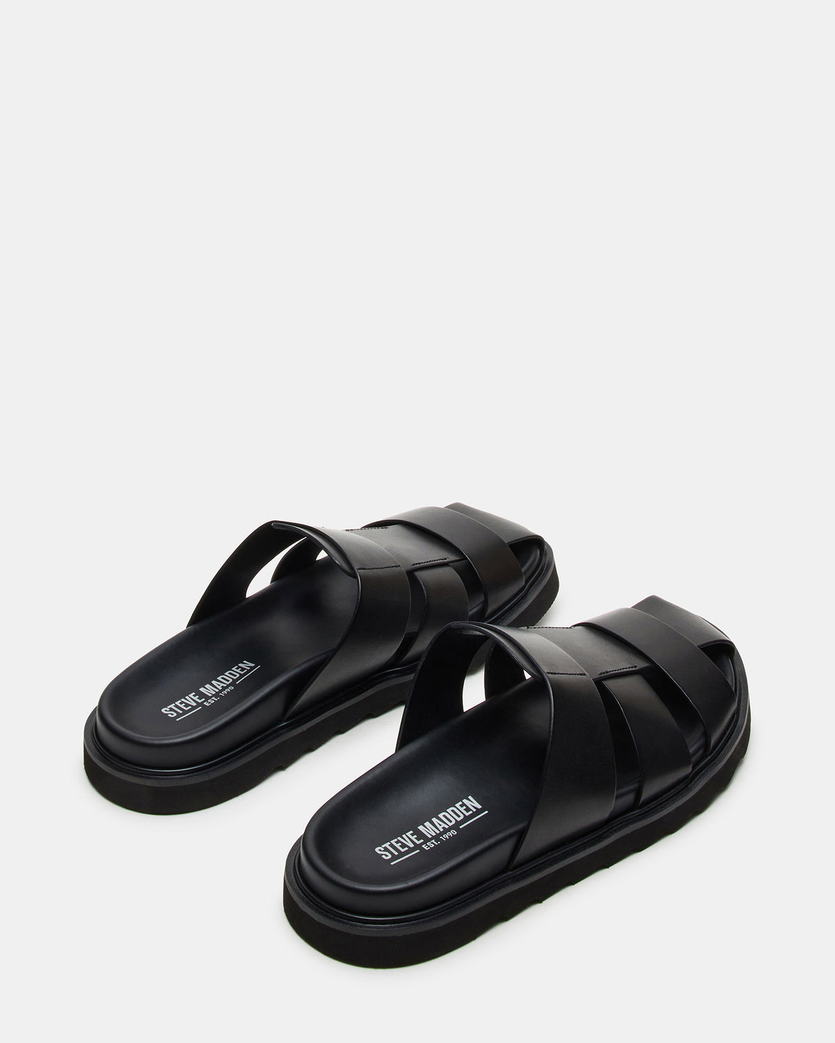 Steve Madden BLAZET Black Leather Footbed Fisherman Men's Sandal