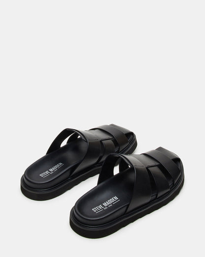 Steve Madden BLAZET Black Leather Footbed Fisherman Men's Sandal