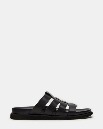 Steve Madden MARVYN Black Leather Men's Fisherman Slip-On Sandal