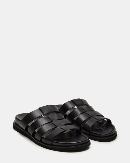 Steve Madden MARVYN Black Leather Men's Fisherman Slip-On Sandal