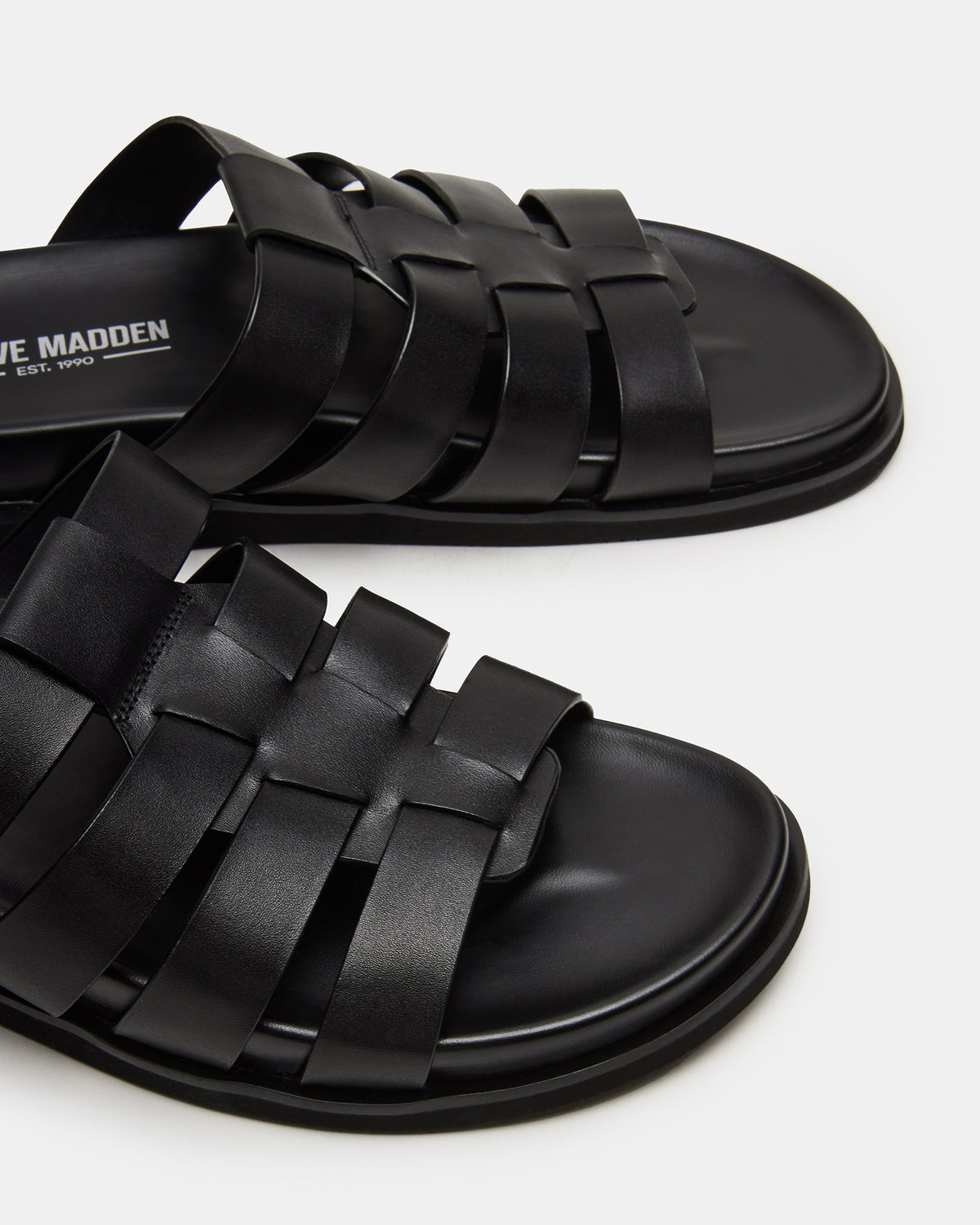 Steve Madden MARVYN Black Leather Men's Fisherman Slip-On Sandal