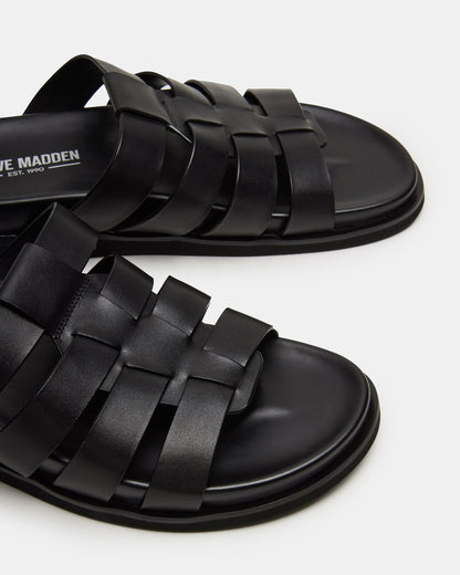 Steve Madden MARVYN Black Leather Men's Fisherman Slip-On Sandal