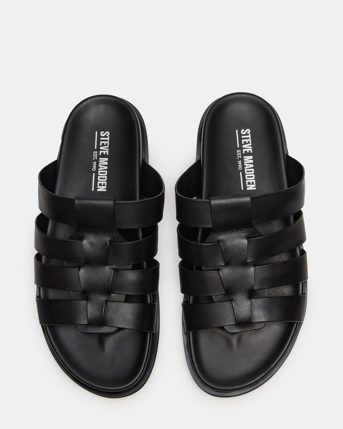Steve Madden MARVYN Black Leather Men's Fisherman Slip-On Sandal