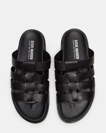 Steve Madden MARVYN Black Leather Men's Fisherman Slip-On Sandal