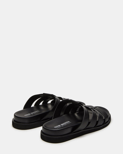 Steve Madden MARVYN Black Leather Men's Fisherman Slip-On Sandal