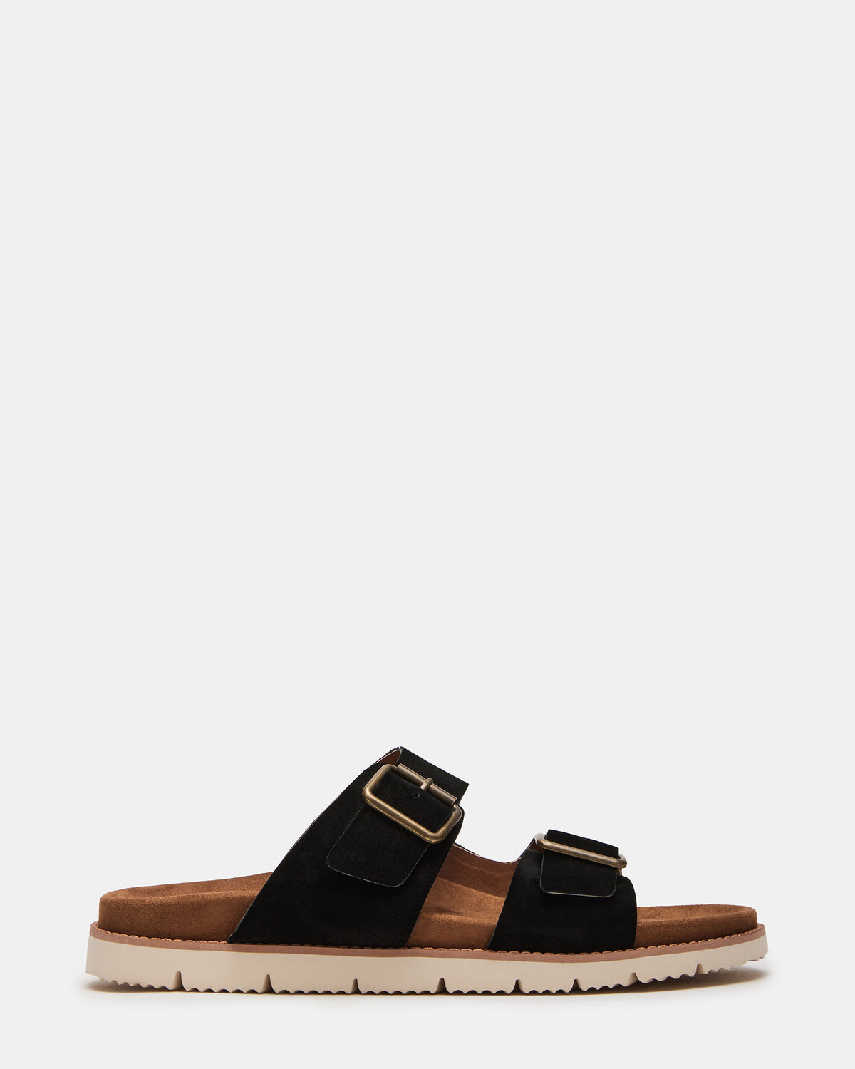 Steve Madden CORBAN Black Suede Men's Double Buckle Closure Footbed Sandal