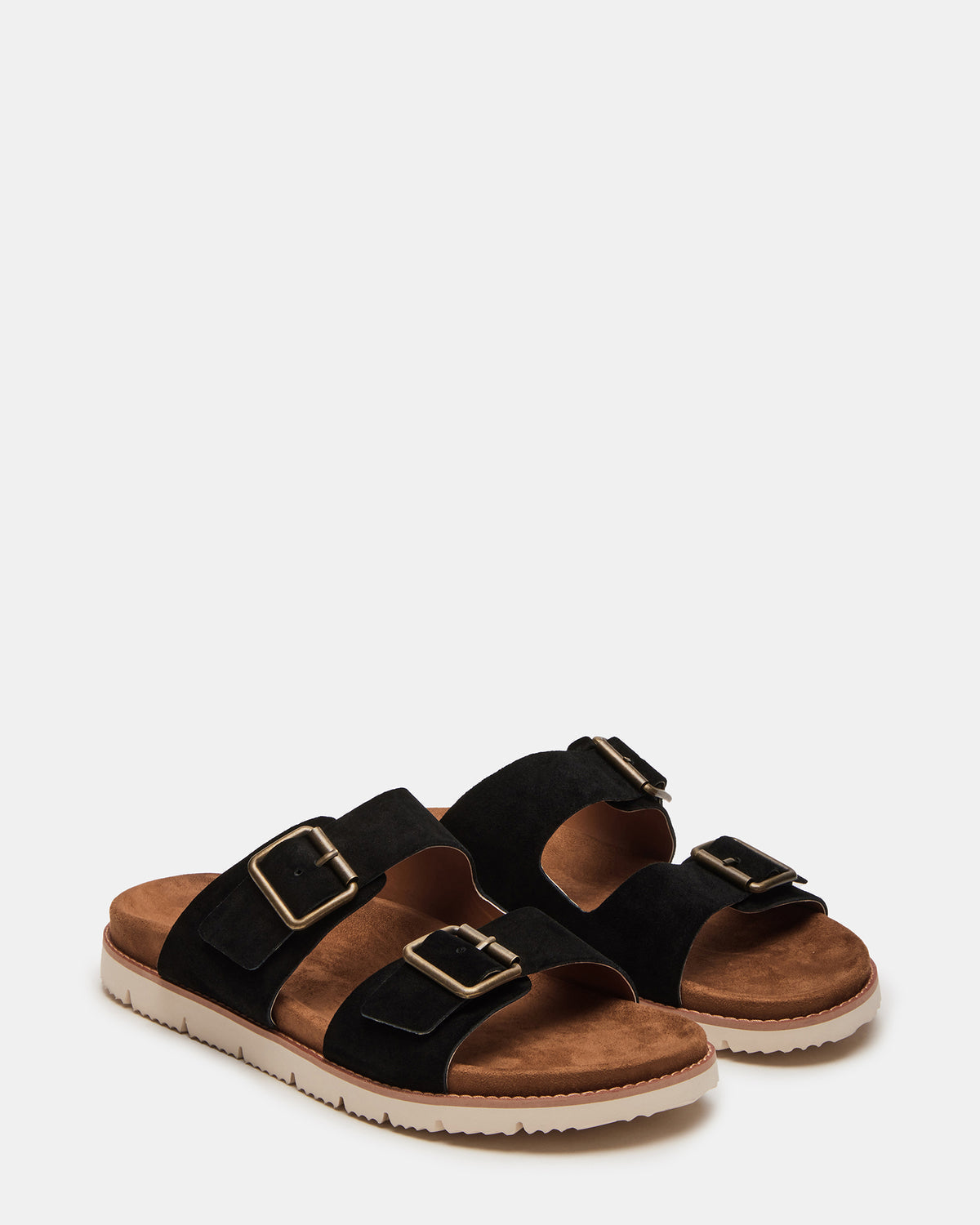 Steve Madden CORBAN Black Suede Men's Double Buckle Closure Footbed Sandal