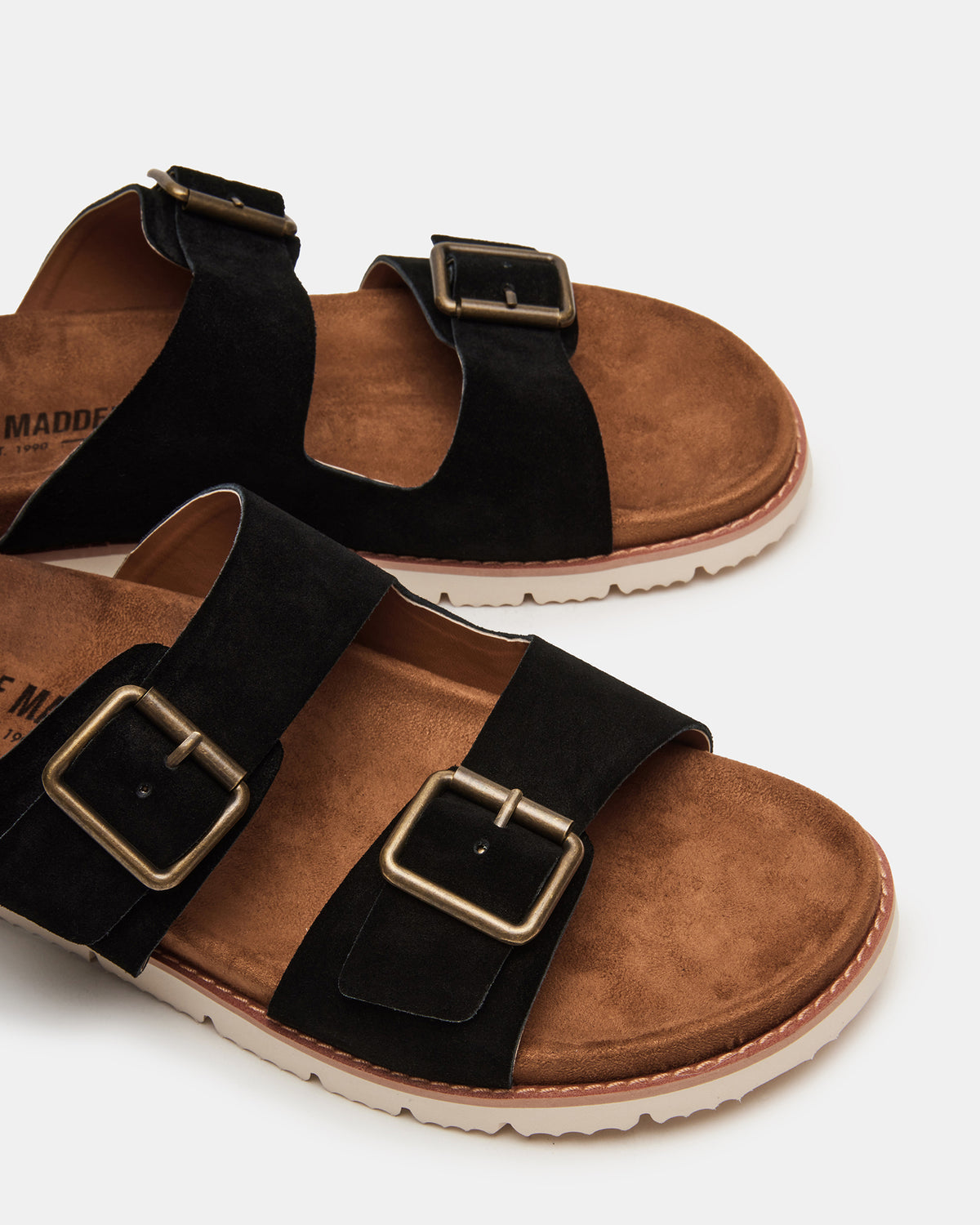 Steve Madden CORBAN Black Suede Men's Double Buckle Closure Footbed Sandal