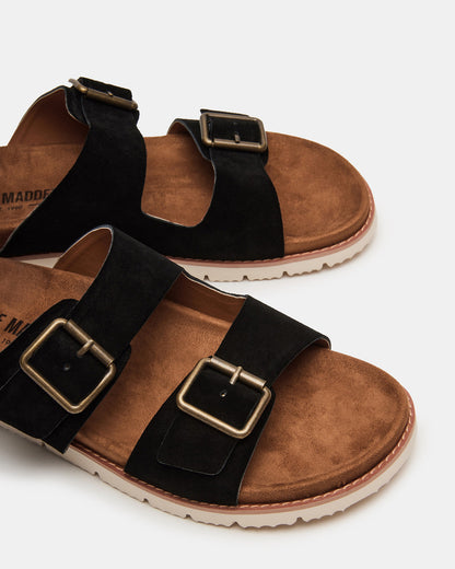 Steve Madden CORBAN Black Suede Men's Double Buckle Closure Footbed Sandal