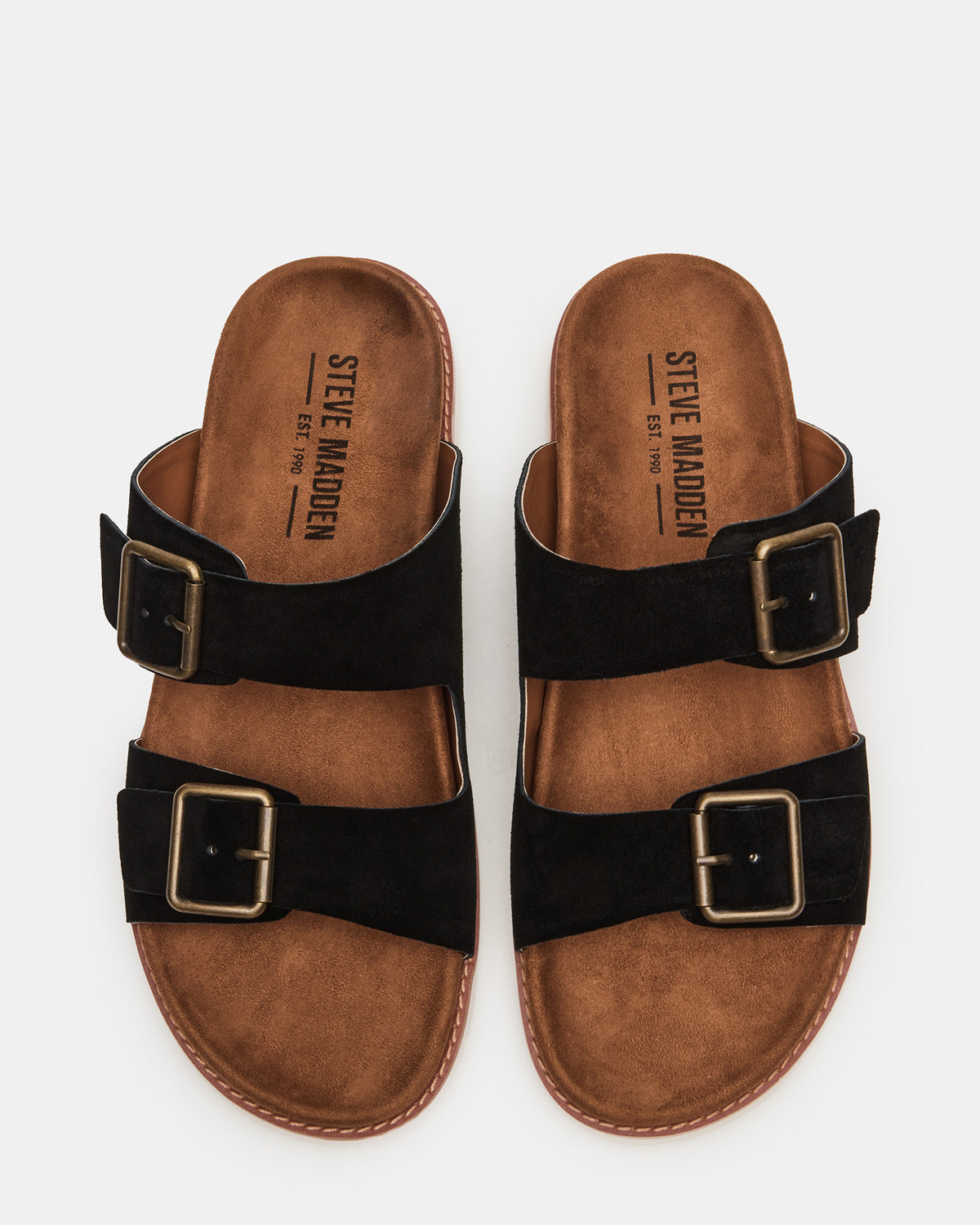 Steve Madden CORBAN Black Suede Men's Double Buckle Closure Footbed Sandal