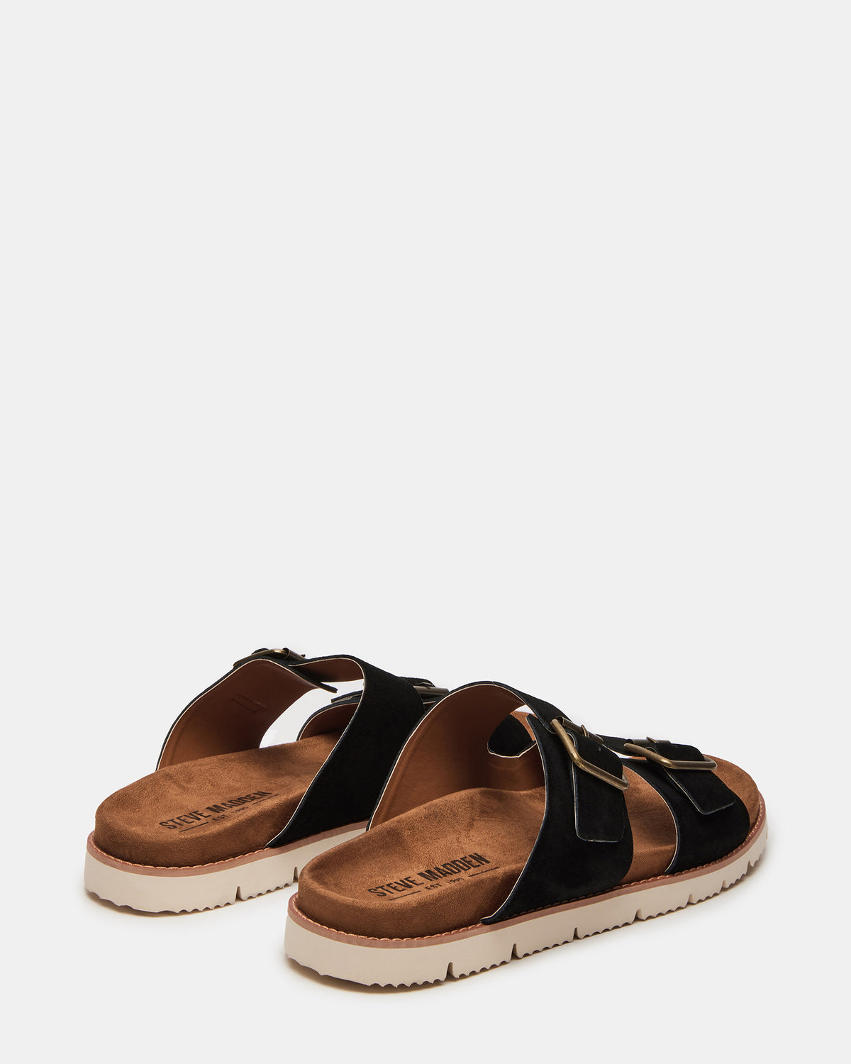 Steve Madden CORBAN Black Suede Men's Double Buckle Closure Footbed Sandal