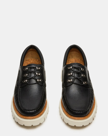 Steve Madden VICTOR Black Leather Slip-On Men's Casual Boat Shoe